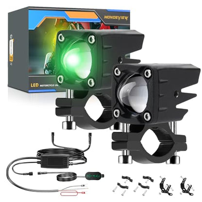 MONDEVIEW LED Motorcycle Auxiliary Light Kit, 5 Modes, Spot Driving Lights, Compatible with Tractor Truck ATV UTV SUV Boat - color: Green