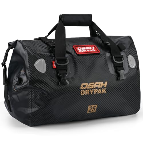 OSAH DRYPAK Waterproof Duffel Bag - Motorcycle Dry Bag Tail Bag with Large Storage Space, Waterproof Luggage Duffle Bags with Outer Mesh Zipper Pocket for Camping, Kayaking, Fishing & Traveling - color: Carbon Fibre, size: 25L