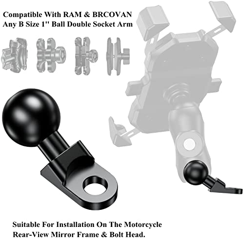 BRCOVAN Aluminum Alloy Mount Base with 1'' TPU Ball & 10mm Mounting Hole | Angled Bolt Head Adapter Ball Base Compatible with RAM Mounts B Size Double Socket Arm - style: R12-Set of 1
