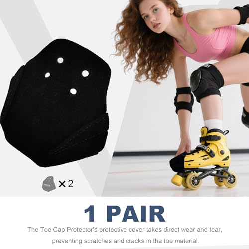 100% Real Cowhide | Toe Cap Guard Protectors | Roller Skate Derby Speed 1 Pair(Black) - color: Black