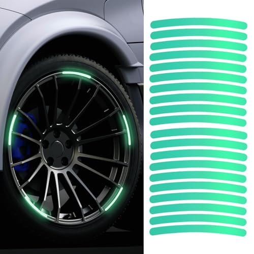 20PCS Reflective Car Wheel Decorative Stripe Stickers, Car Wheel Decals, Night Safety Warning Car Stickers, Anti-Scratch Reflective Rim Stickers Universal for Cars Motorcycles (Laser Luminous) - color: Laser Luminous