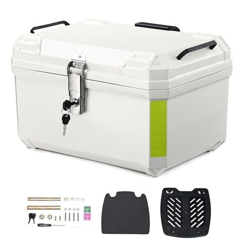 Yescom AHR 65L Motorcycle Top Case Tour Tail Box Scooter Trunk Storage Backrest White - color: White, size: 65L