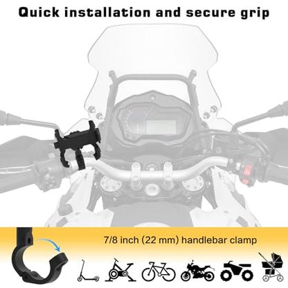 BOJE Motorcycle Bike Scooter ATV Phone Mount, 360° Dual Ball Joints, Aviation Aluminum & Silicone, 1-Hand Quick Lock, Anti-Shake, Open Cooling & Camera Friendly, for 4.7-6.8 Inch Smartphones。