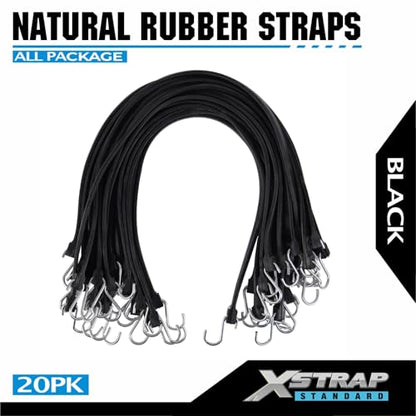 XSTRAP STANDARD 20 Pack 31'' Adjustable Natural Rubber Tarp Straps, EPDM Bungee Cords with Metal S Hooks, Ideal for Securing Tarps, Canvases, Motorcycle, and Cargo - size: 31''