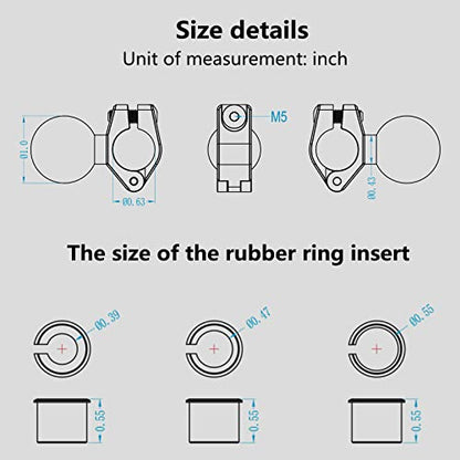BRCOVAN Aluminum Alloy Mini Mount Base with 1'' TPU Ball | for Round Rails Diameter 0.39''/10mm, 0.47''/12mm, 0.55''/14mm, 0.63''/16mm, for RAM Mounts B Size Ball Double Socket Arm - style: R19-Set of 1