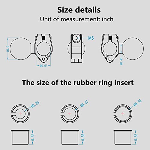 BRCOVAN Aluminum Alloy Mini Mount Base with 1'' TPU Ball | for Round Rails Diameter 0.39''/10mm, 0.47''/12mm, 0.55''/14mm, 0.63''/16mm, for RAM Mounts B Size Ball Double Socket Arm - style: R19-Set of 1