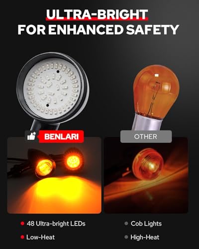 Benlari Motorcycle Bullet 48 LEDs Rear Turn Signal Light SMD Blinker Indicator Fit for Honda Yamaha Suzuki Kawasaki Harley (Black,Rear Turn Light) (Black/Red and Amber Light) - color: Black/Red and Amber