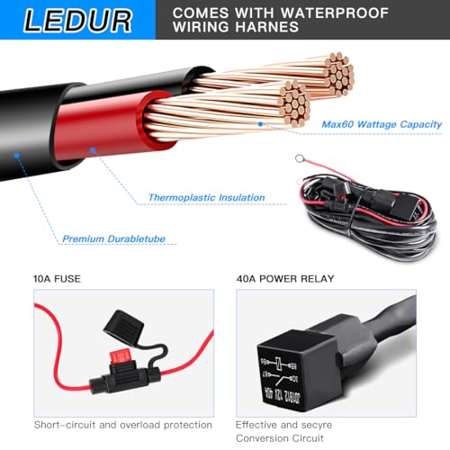 LEDUR Motorcycle LED Fog Light Kit Spot Auxiliary Driving Lights with Switch Wiring Harness Clamp Mount Brackets Kit for R1200GS F800GS Adventure Touring Motorcycle E-Bike ATV UTV 40W