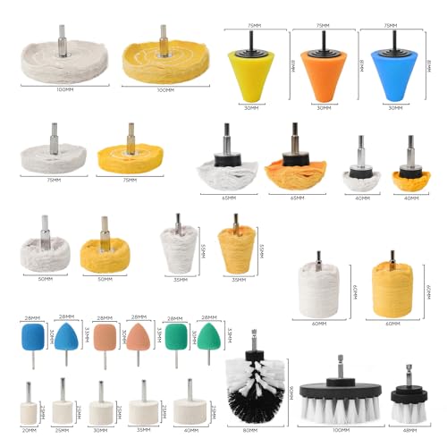 Unicaravan Aluminum Wheel Polishing Kit for Drill Buffing Wheel for Car Motorcycle Wheel Rim Manifold Polishing for Stainless Steel Chrome Wood Plastic Ceramic Glass Woods Machine Jewelry etc 31PCS - style: 31PCS