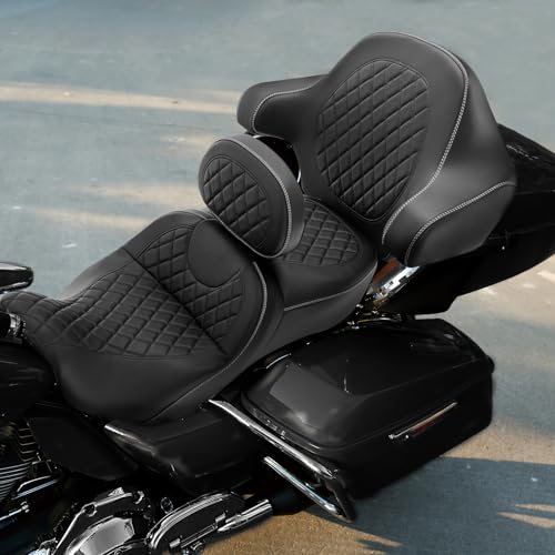 C.C. RIDER 2 Up Rider&Passenger Seat and Driver Brackrest Wrap Around King Trunk Backrest fit for Harley Touring Road King Street Glide Road Glide Electra Glide 2014-2023 - color: 04# White+ Rider/ Passenger Backrests