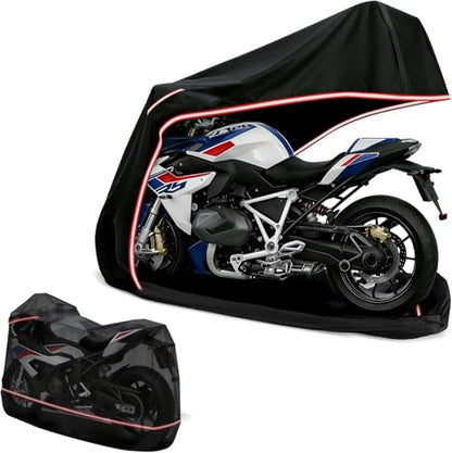 Full Enclosed Motorcycle Cover - Waterproof for Outdoor & Indoor Storage,600D Heavy Duty with Reflective Strips,Fits Scooters & Touring Motorcycles up to Length 108" x 45" x 59" Black - size: 108"L-45"W-59"H