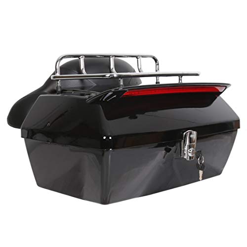 ECOTRIC 50L Universal Motorcycle Trunk W/Taillight & Backrest Luggage Rack Compatible with Harley Honda Yamaha Cruiser Road King Steet Road Glide Fatboy Softail Luggage trunk Tail Box Top Case - color: Black, size: Trunk w/ taillight 50L