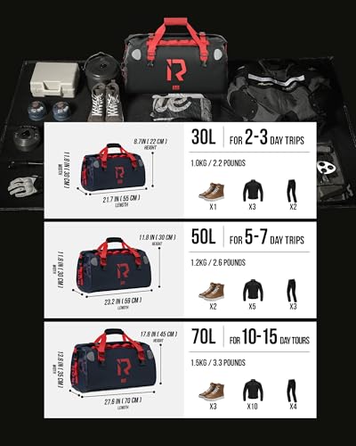 IRON JIA'S Motorcycle Dry Bag - Waterproof Duffle & Luggage Tail Bag Saddle Bags with Roll Top Closure, Shoulder Straps, Inner Pocket and Mesh Pocket (Navy Blue, 30L) - color: Navy Blue, size: 30L