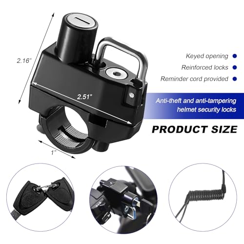 2 PCS Motorcycle Helmet Lock, Anti-Theft Security Aluminum Alloy Handlebar Locks with 2 Keys, Tamper-Proof Safety Helmet Holder Hook for Motorcycles ATVs Dirt Bikes Scooters (Lock+Cable) - color: Lock+Cable