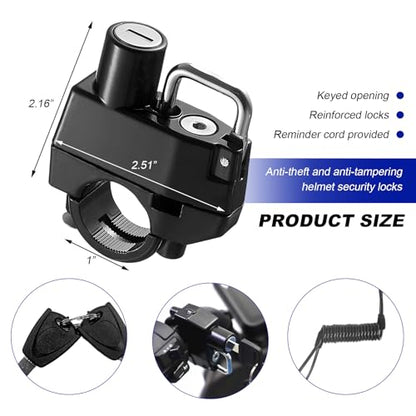 2 PCS Motorcycle Helmet Lock, Anti-Theft Security Aluminum Alloy Handlebar Locks with 2 Keys, Tamper-Proof Safety Helmet Holder Hook for Motorcycles ATVs Dirt Bikes Scooters (Lock+Cable) - color: Lock+Cable