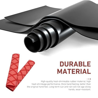 4 PCS Motorcycle Heat Shrink Grip Sleeves, Grid Pattern 2 Handlebar and 2 Brake Handlebar Cover, Rubber Anti-Slip Comfortable Grip Cover, Heating Tight Fit Protective Sleeve (Red) - color: Red