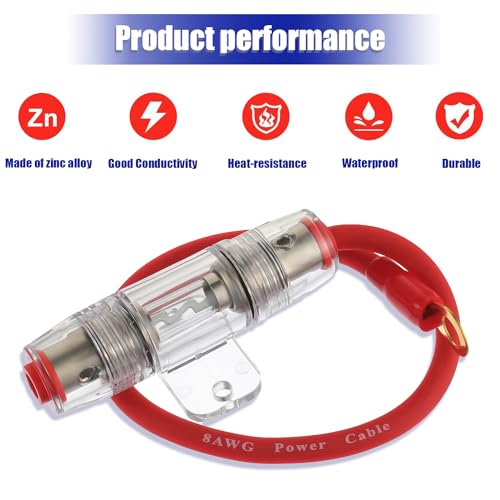 BOJACK 8 Gauge AWG 1ft Power Wire with 40 Amp AGU Fuse Holder 40A（Pack of 2） - size: 40A