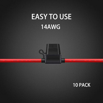 10 Pack 14 AWG Inline Fuse Holder - 12V-DC ATC/ATO 14 Gauge Fuse Holder for 15A Blade Fuse - size: 14 AWG