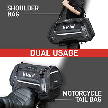 Niche Motorcycle Tail Bag 60L – Waterproof Travel Luggage with High‑Vis Neon Rain Cover & Reflective Trim, Universal Fit for Sport & Touring Bikes (NMO-2211)