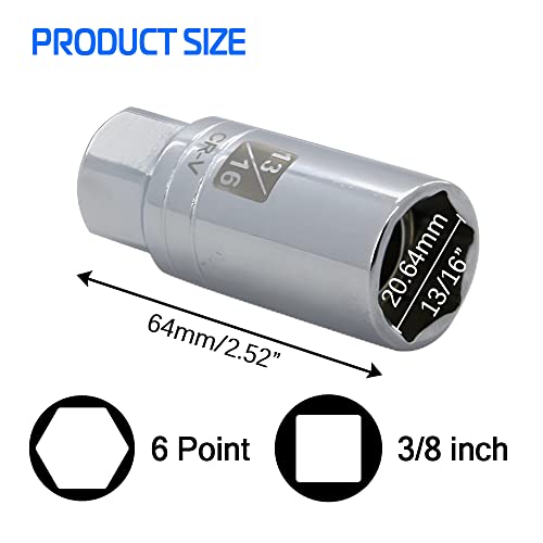 13/16-inch Magnetic Spark Plug Socket 3/8-inch Drive 6-Point Powerful Magnet Retains Spark Plugs Chrome Vanadium Steel - size: 13/16-inch