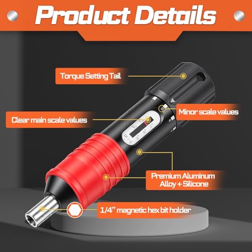 GEINXURN 71PCS Click Torque Screwdriver Set 1/4” Drive, 10-50 Inch Pound Torque Screw Driver Kit with Screwdriver Bit, Socket, Mini Torque Wrench for Maintenance, Tools, Bike Repairing and Mounting