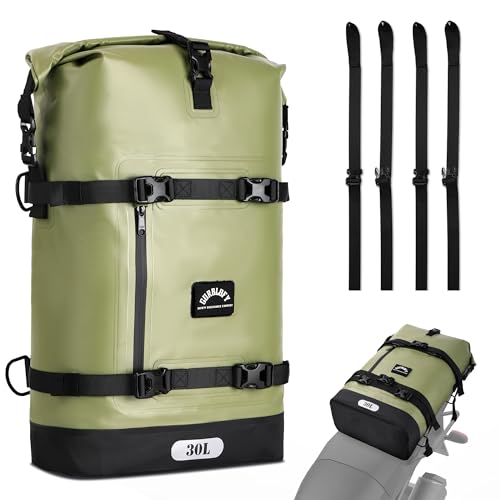 Motorcycle Saddle Bag, 30L Waterproof Motorcycle Tail Bag, 2 Size and 3 Color Options Travel Bag, PVC Bag, Rear Seat Bag, Field Green GT-30GN - color: Field Green, size: 30L