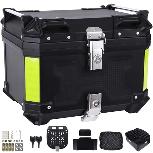 Motorcycle Top Case 45L Trunk Tail Box Bag Aluminum alloy handle with Leather Lining Anti-Theft With Double Lock Waterproof Dustproof Easy Installation with Universal Bracket Black - color: Black（45L-Double Lock）