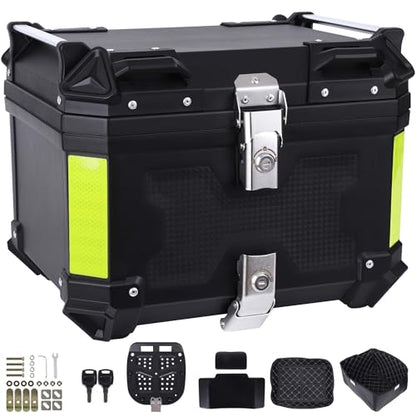 Motorcycle Top Case 45L Trunk Tail Box Bag Aluminum alloy handle with Leather Lining Anti-Theft With Double Lock Waterproof Dustproof Easy Installation with Universal Bracket Black - color: Black（45L-Double Lock）