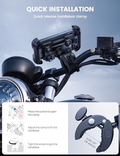 Lamicall Motorcycle Phone Mount Holder - [Dual Vibration Dampener] [Upgrade Handlebar Clip] Motorcycle Cell Phone Holder, Bike Phone Mount, Gifts for iPhone 16 15 14 Pro Max, 4.7-6.7" Phones, Black - color: Black