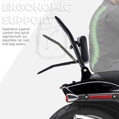 Adjustable Holdfast Sissy Bar Luggage Rack Passenger Backrest with Lock Compatible with Harley Breakout FXSB FXSE FXST(Gloss Black)