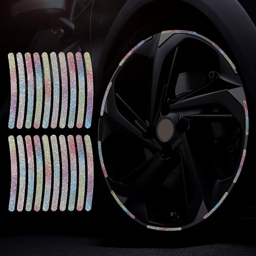 20PCS Car Wheel Reflective Decorative Strip,Night Safety Warning Stickers,Cars,Motorcycles,Bicycles are Applicable, Colorful and Diverse, a Street the Most Beautiful Car (Bling Colorful) - color: Bling Colorful