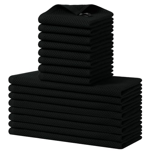 Homaxy 100% Cotton Kitchen Towels and Dishcloths Set, 12 x 12 Inches and 13 x 28 Inches, Set of 16 Bulk Kitchen Towels Set, Ultra Soft Absorbent Dish Cloths for Washing Dishes, Black - color: Black, style: 16-Piece Set