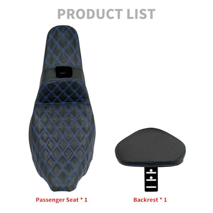 One-Piece Driver Passenger Seat Motorcycle 2-up Seat With Driver Backrest Cushion Pad Fit for Harley Touring Electra Glide Road King Road Glide Street Glide 2009-2023 (Blue Stitching) - color: Blue Stitching w/Driver Backrest