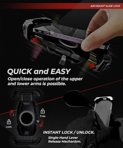 Kaedear Motorcycle Smartphone Holder, Vibration Absorption, Mount, Air Mount, Side Lever Lock, Intermediate Arm, Durable Strength Slide Lock KDR-M28