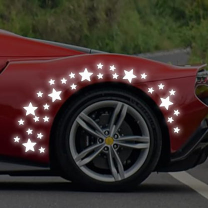 30pcs Star Vinyl Decal for Cars, High Intensity Reflective DIY Stickers for Window Bumper Mirror Laptop Decals Waterproof Night Safety Sign Car Stickers (White) - color: White