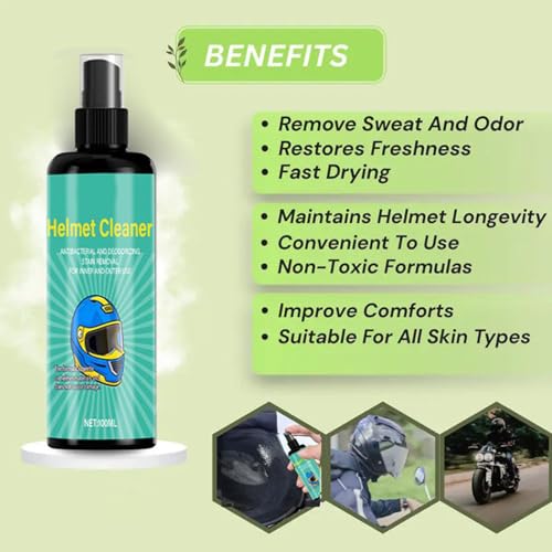 Motorcycle Helmet And Visor Cleaner, With Odor Elimination Formula, 50ml, Helmet Cleaning Spray, Quick Headgear Shine Spray, Stubborn Grime Removal, For Outdoor Activities, Commuting, Road, Long Rides