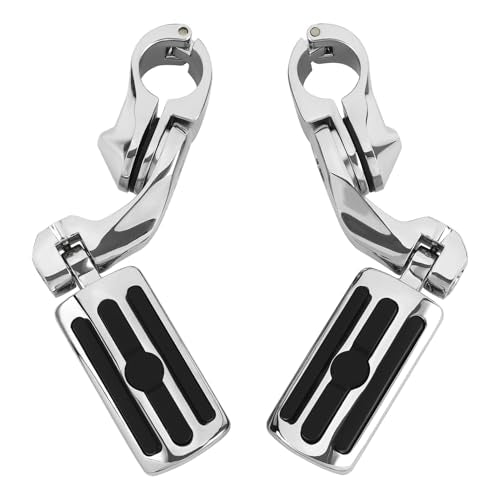 XFMT Motorcycle Highway Pegs 1.25" Short Angled Highway Foot Pegs Adjustable Footrest Fit For Harley Touring Road King Street Glide Electra Glide Softail Sportster with 1 1/4" Engine Guard, Chrome - color: Chrome Style 1, size: Short Angled