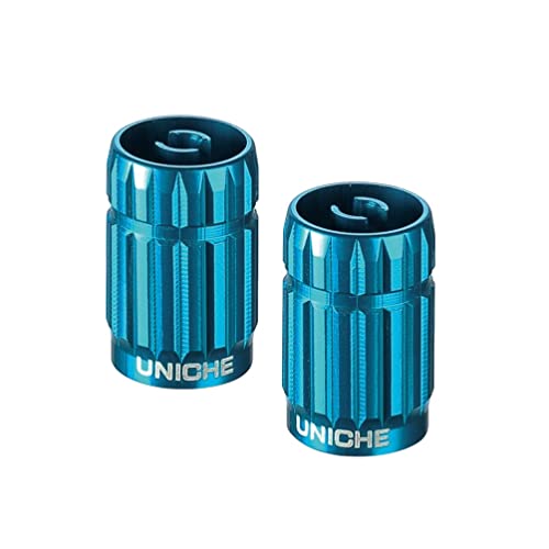 2-in-1 Valve Stem Caps with Core Remover Function - 2 Pack [Blue] | Schrader Valve Core Removal Tools, Universal Tire Valve Caps for Cars, Trucks, SUVs, Motorbikes, and Bikes - color: Blue