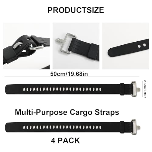 4Pcs 20-Inch Heavy-Duty Silicone Straps with Buckles, Reusable Adjustable Utility Tie Downs for Securing Truck Cargo, Luggage, Tools, Hoses