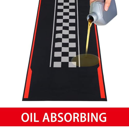 Drydiet Motorcycle Mat Garage Floor Rug Washable Parking Mats for Garage Floors Non Slip Oil Absorbent Pad Rubber Backing Layer Protects Floor(Track Style,98 x 31 Inch) - size: 98 X 31 Inch, style: Track Style