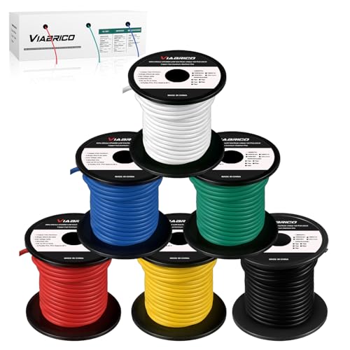 VIABRICO 14 Gauge Wire - 600FT, 100ft Spool, 6 Colors, Copper Clad Aluminium, Low Voltage, Hookup Wire Kit for Breadboard/Automotive/DIY/Battery - size: 14AWG-600FT