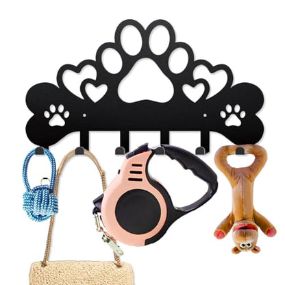 MAYJOYDIY Love Dog Paws Metal Key Hook Puppy Bones Heart Coat Rack Wall Mounted 15.7×8.7inch Art Wall Decor Key Holder Organizer Rack with 6 Hooks for Gift Coats Hats Towels Bags Hanging - style: Love Dog Paws