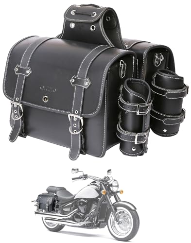 High-density Leather Motorcycle Saddlebags-Throw Over Saddle bags,Panniers Side Bags with cup holder ，Waterproof, Side Tool Bag, Storage Tool Bag for Motorbike,Universal,1Pair, L (Black5) - color: Black5