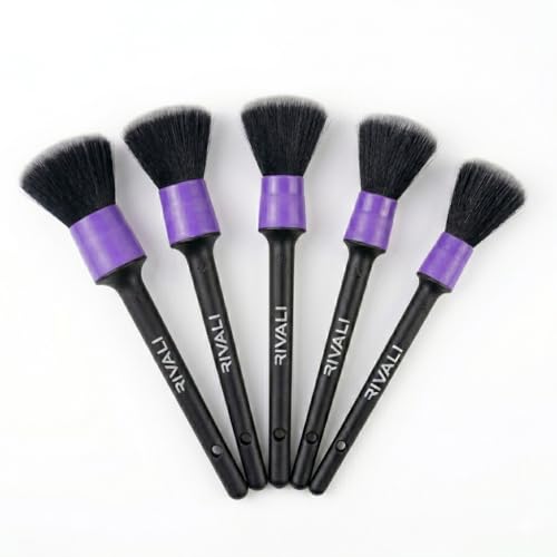 Rivali Car Care Premium 5-Piece Interior Detailing Brush Set - Ultra Soft Scratch-Free Brushes for Leather, Alcantara, Dashboards, Air Vents & Screens - Professional Car Interior Cleaning Kit