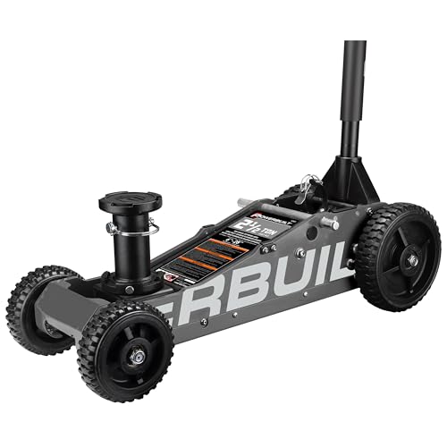 Powerbuilt 2.5 Ton Big Wheel Off Road Jack, Vehicle Lift for Trucks, SUVs, ATVs Offroad Vehicles, Oversized Wheels for Rugged Terrain, 5000 LB Capacity, Grey 620623ECE - color: Black, size: 2.5 Ton, Offroad