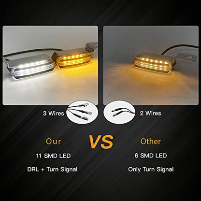 Mini LED Turn Signals Motorcycle Front Sequential Indicators 3 Wire Handlebar Blinkers with Running Lights Universal Compatible with Harley Yamaha Honda Kawasaki(Chrome with White/Amber light) - color: Chrome with White/Amber light