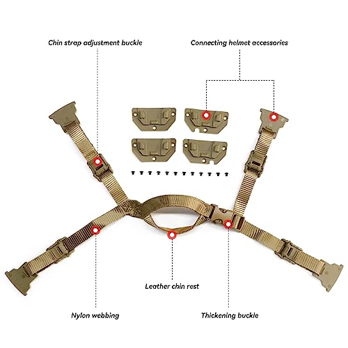 Tactical Helmet Chin Strap Adjustable Dial 4 Points Suspension System with Bolts and Screws for Tactical Fast MICH Bump Helmet Accessory - color: Style 3-Khaki