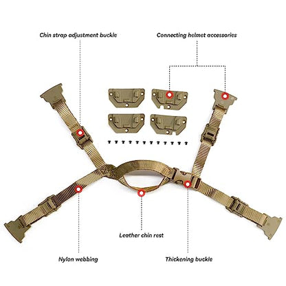 Tactical Helmet Chin Strap Adjustable Dial 4 Points Suspension System with Bolts and Screws for Tactical Fast MICH Bump Helmet Accessory - color: Style 3-Khaki