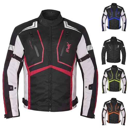 HWK Scorpion Motorcycle Jacket for Men & Women, Motorcycle Gear with Body Armor Foam Padding and Breathable Cordura Fabric, Reflective Motor Bike Jacket for Improved Night Visibility - Red, 4X-Large - color: Red, size: 4X-Large