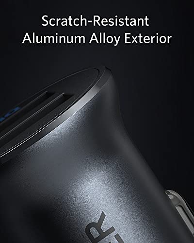 Anker 320 Car Charger (24W II), Mini Aluminum Alloy Dual USB with Blue LED for iPhone 16 15 14 13 12 Series, iPad Pro/Air 2/Mini, Galaxy and More - Not Compatible with Quick Charge (Black)